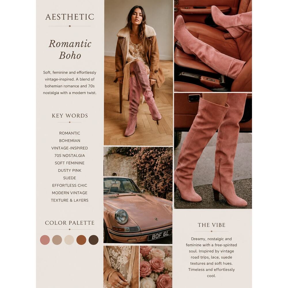 Sezane Anaelle Suede Over the Knee Boots EU 37 US 6 Dusty Pink 70s Romantic Boho - Picture 2 of 16